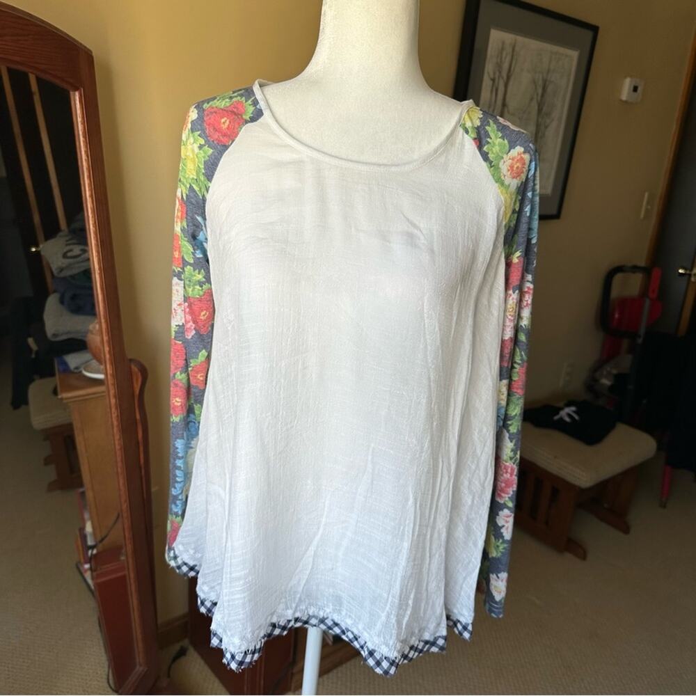NWT Hem & Thread Boho‎ Floral Raglan Sleeve Top S Anthropologie Boutique Gingham